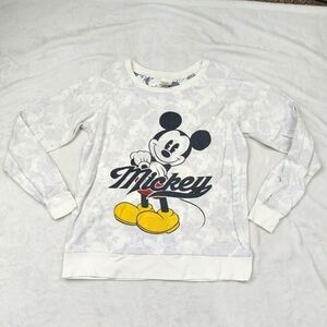 DISNEY WOMEN'S WHITE MIKEY MOUSE LINED COTTON BLENDCREW NECK SWEATSHIRT SIZE MED